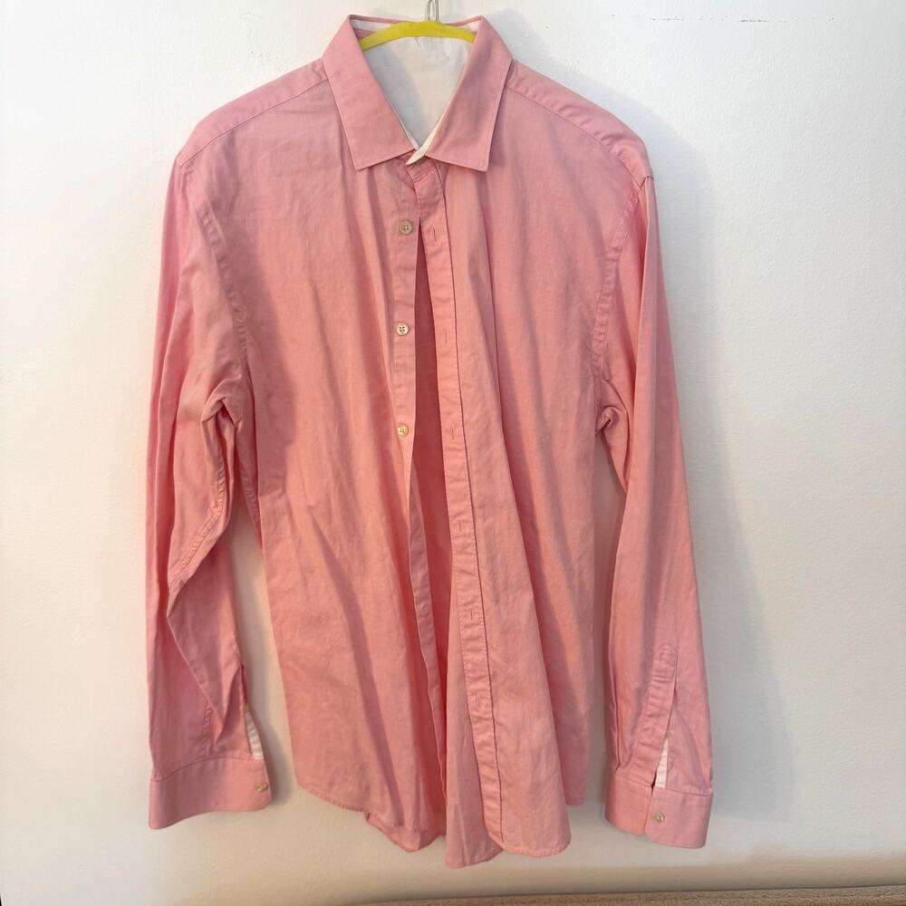 Zara Man Slim Fit Dress Shirt Mens Large Pink Button Up Long Sleeve 100% Cotton